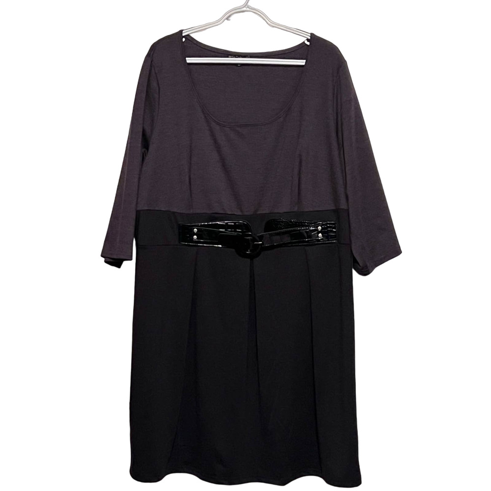 Mlle Gabrielle Women's Gray/Black Dress Belt‎ Front 3/4" Sleeves Size 3X